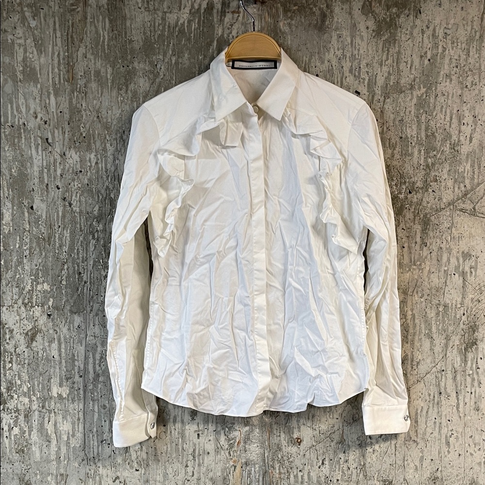 AQUILANO.RIMONDI Women's White Long Sleeve Button-Up Shirt Size 40